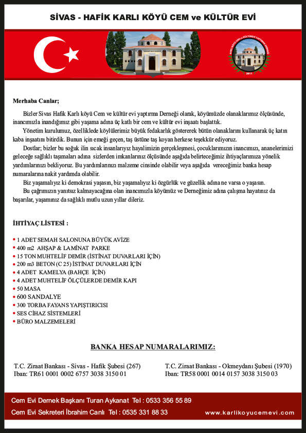 Cemevimizin İhtiyaç Listesi